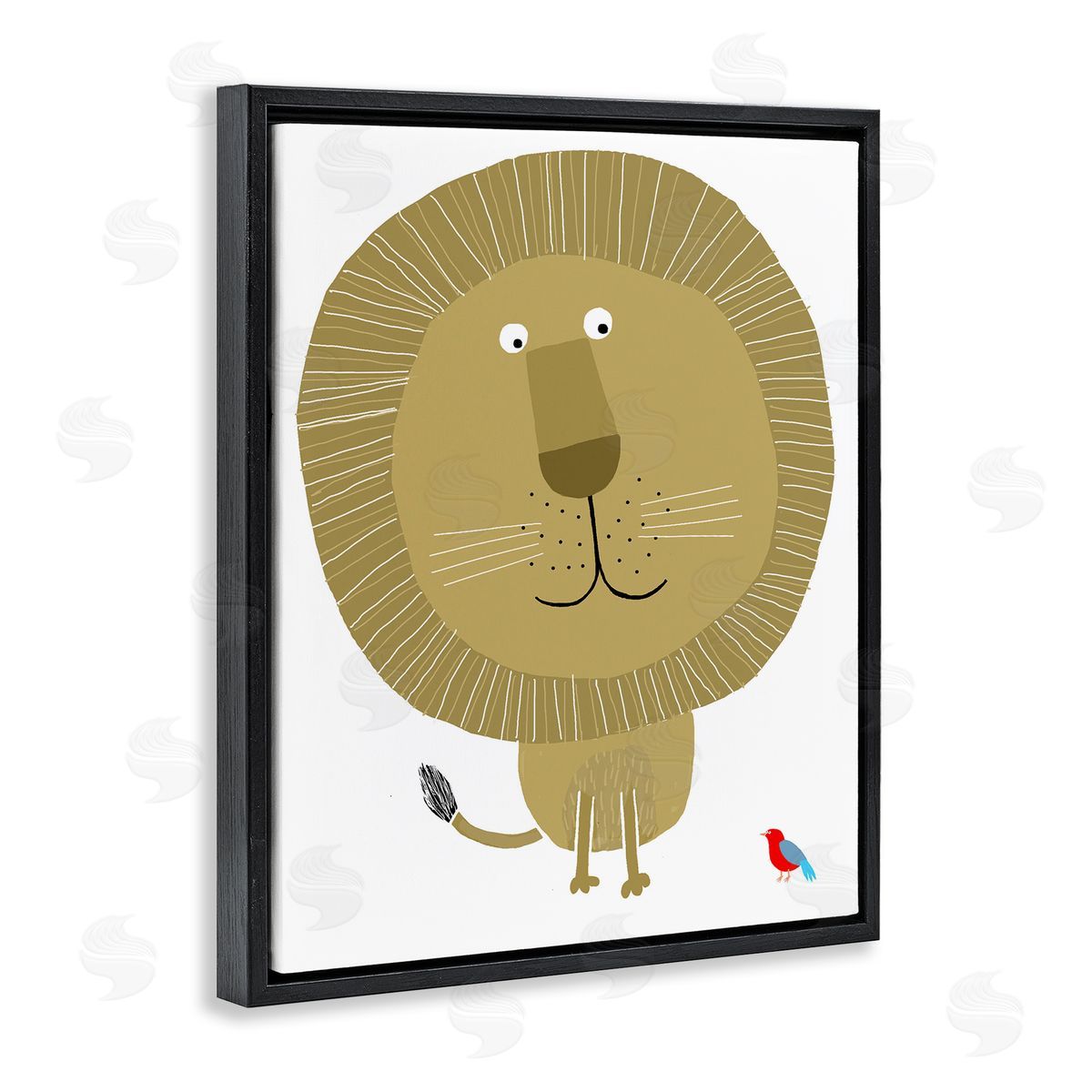 Friendly Lion & Bird Black Floating Frame Canvas Wall Art, Home Decor by Carla Daly