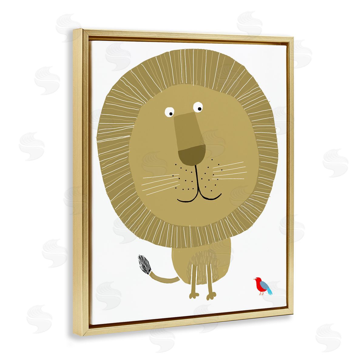 Friendly Lion & Bird Gold Floating Frame Canvas Wall Art, Home Decor by Carla Daly