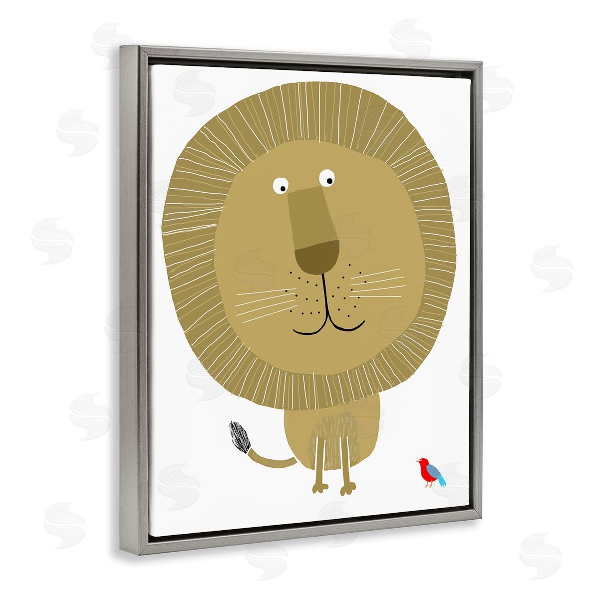 Friendly Lion & Bird Grey Floating Frame Canvas Wall Art, Home Decor by Carla Daly