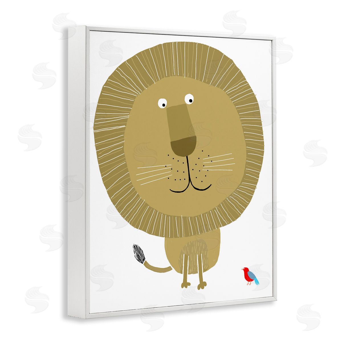 Friendly Lion & Bird White Frame Print Wall Art, Home Decor by Carla Daly