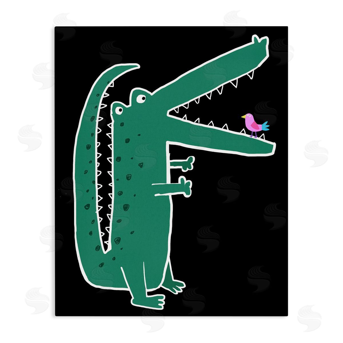 Alligator & Bird on Black Canvas Wall Art, Home Decor by Carla Daly
