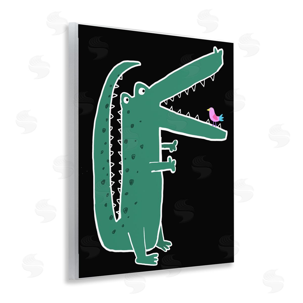 Alligator & Bird on Black Wood Plaque Wall Art, Home Decor by Carla Daly