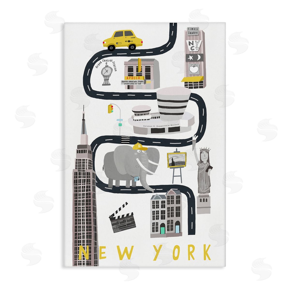 New York Whimsical Travel City Canvas Wall Art, Home Decor by Carla Daly