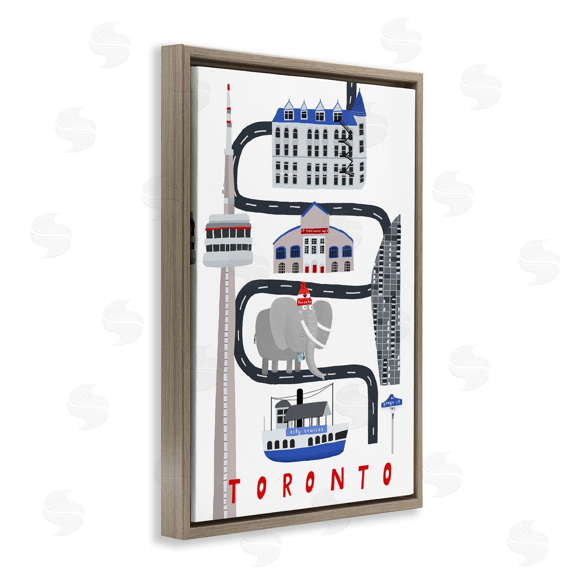 Toronto Whimsical Travel City Brown Floating Frame Canvas Wall Art, Home Decor by Carla Daly