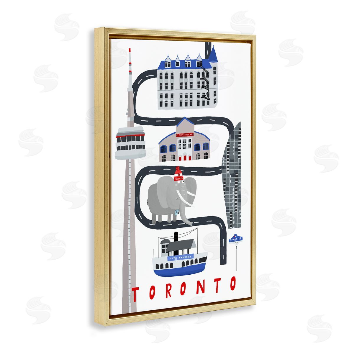 Toronto Whimsical Travel City Gold Floating Frame Canvas Wall Art, Home Decor by Carla Daly
