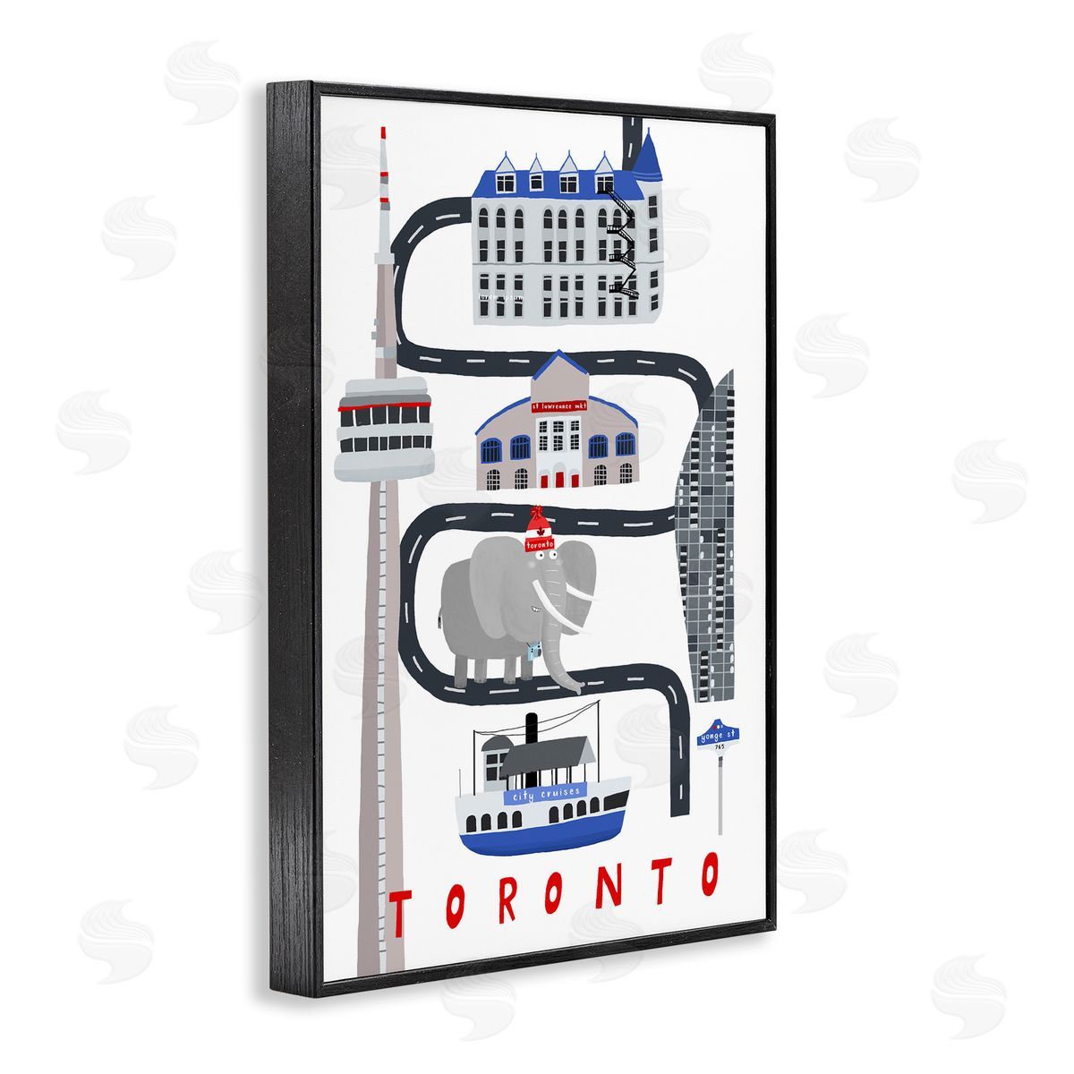 Toronto Whimsical Travel City Black Frame Print Wall Art, Home Decor by Carla Daly