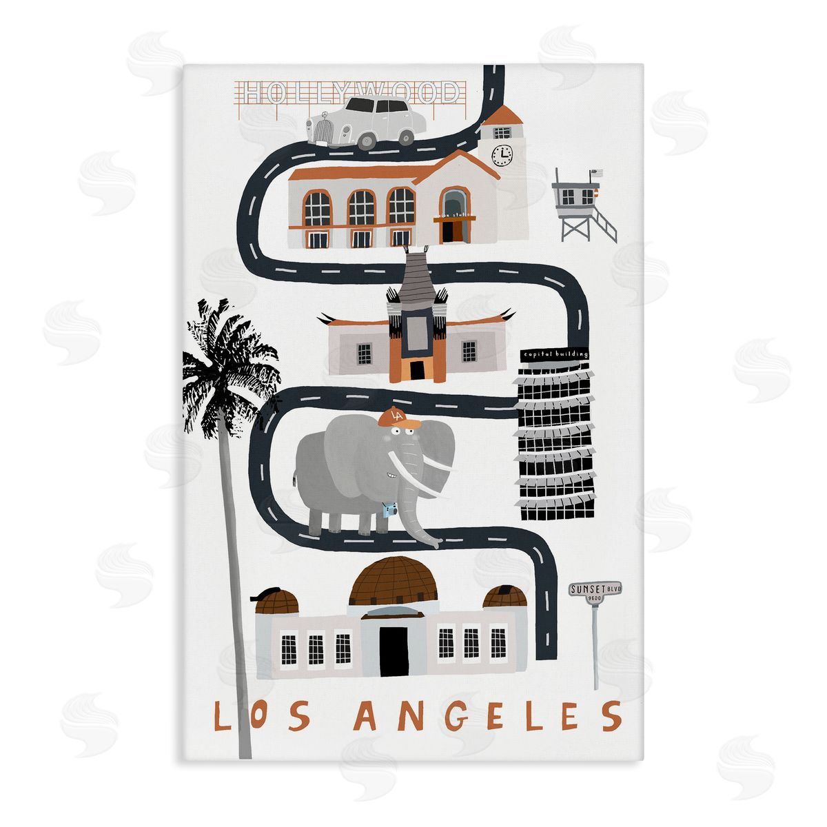 Los Angeles Whimsical Travel City Canvas Wall Art, Home Decor by Carla Daly