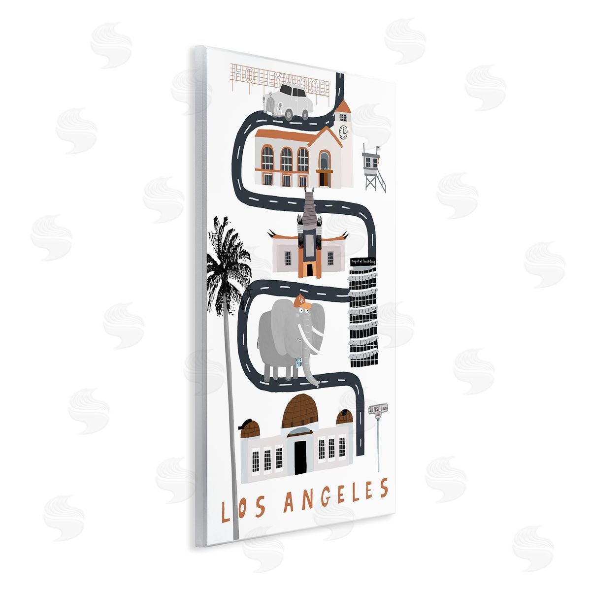 Los Angeles Whimsical Travel City Wood Plaque Wall Art, Home Decor by Carla Daly