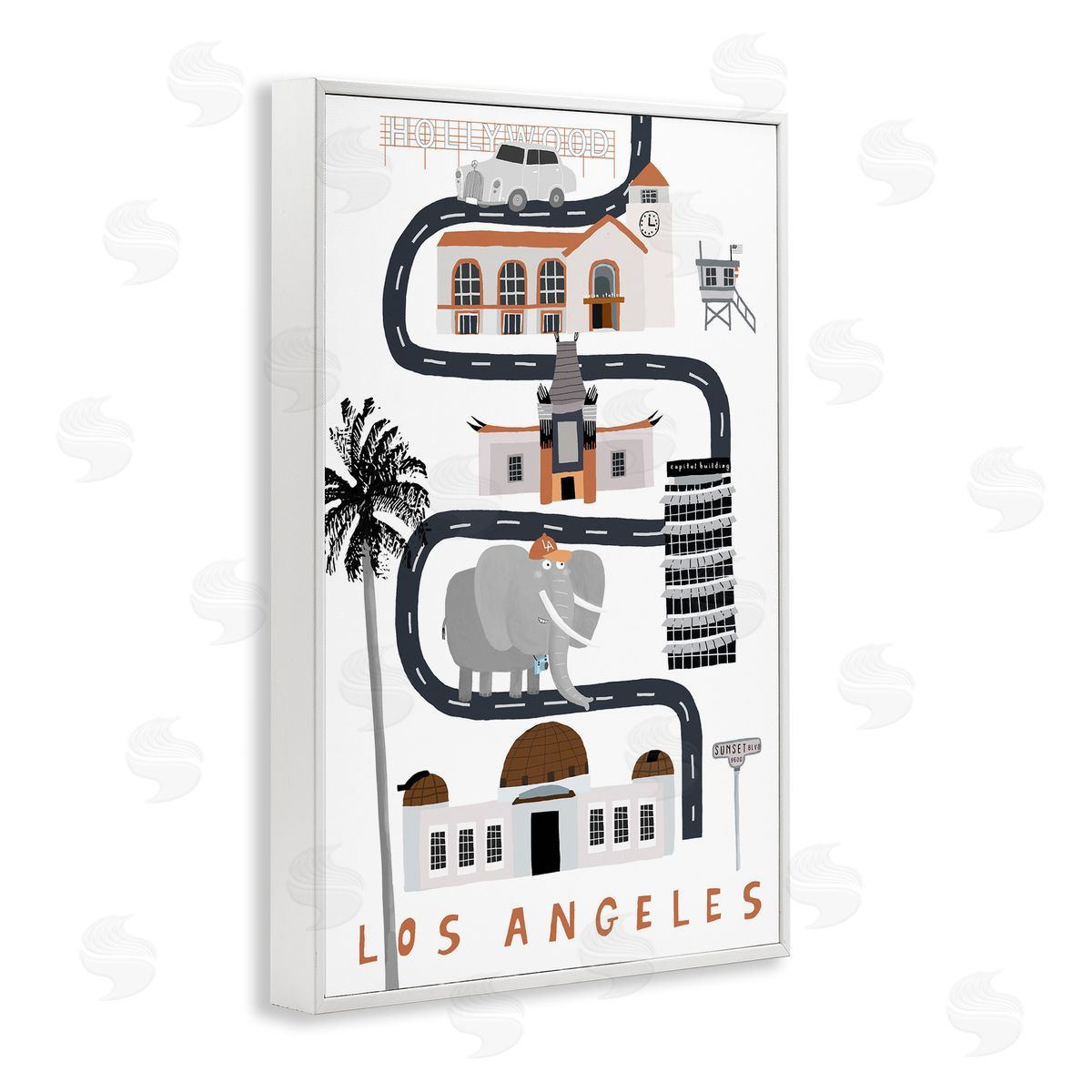Los Angeles Whimsical Travel City White Frame Print Wall Art, Home Decor by Carla Daly
