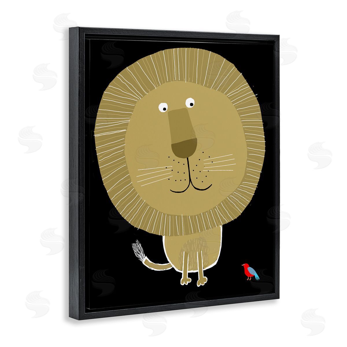 Lion and Bird Friends Black Floating Frame Canvas Wall Art, Home Decor by Carla Daly