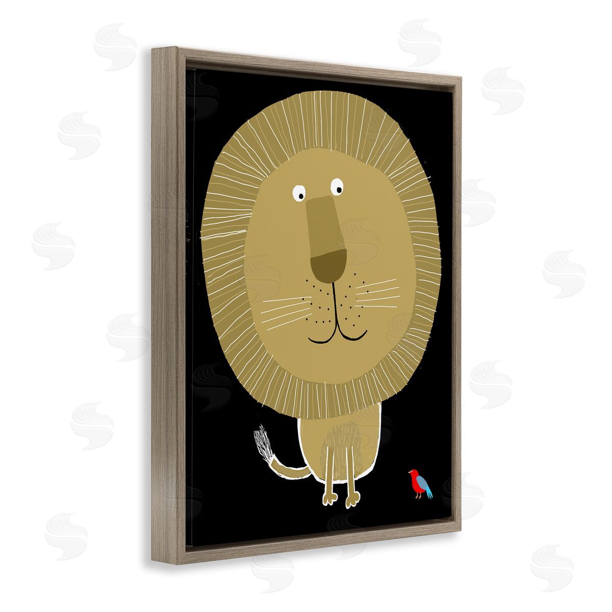 Lion and Bird Friends Brown Floating Frame Canvas Wall Art, Home Decor by Carla Daly