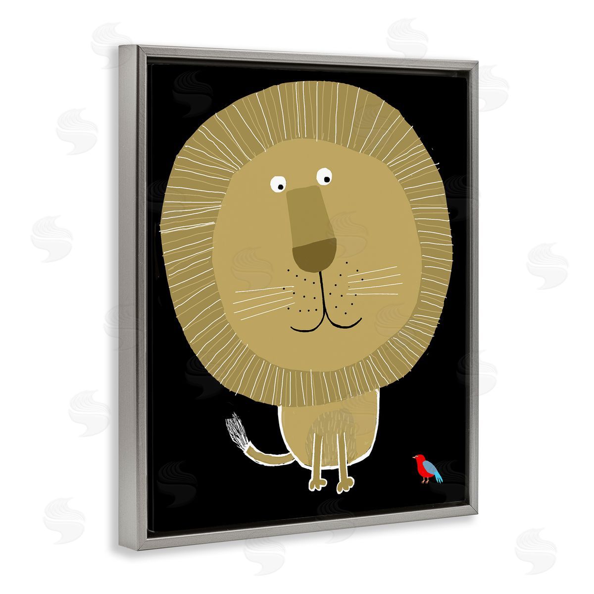 Lion and Bird Friends Grey Floating Frame Canvas Wall Art, Home Decor by Carla Daly