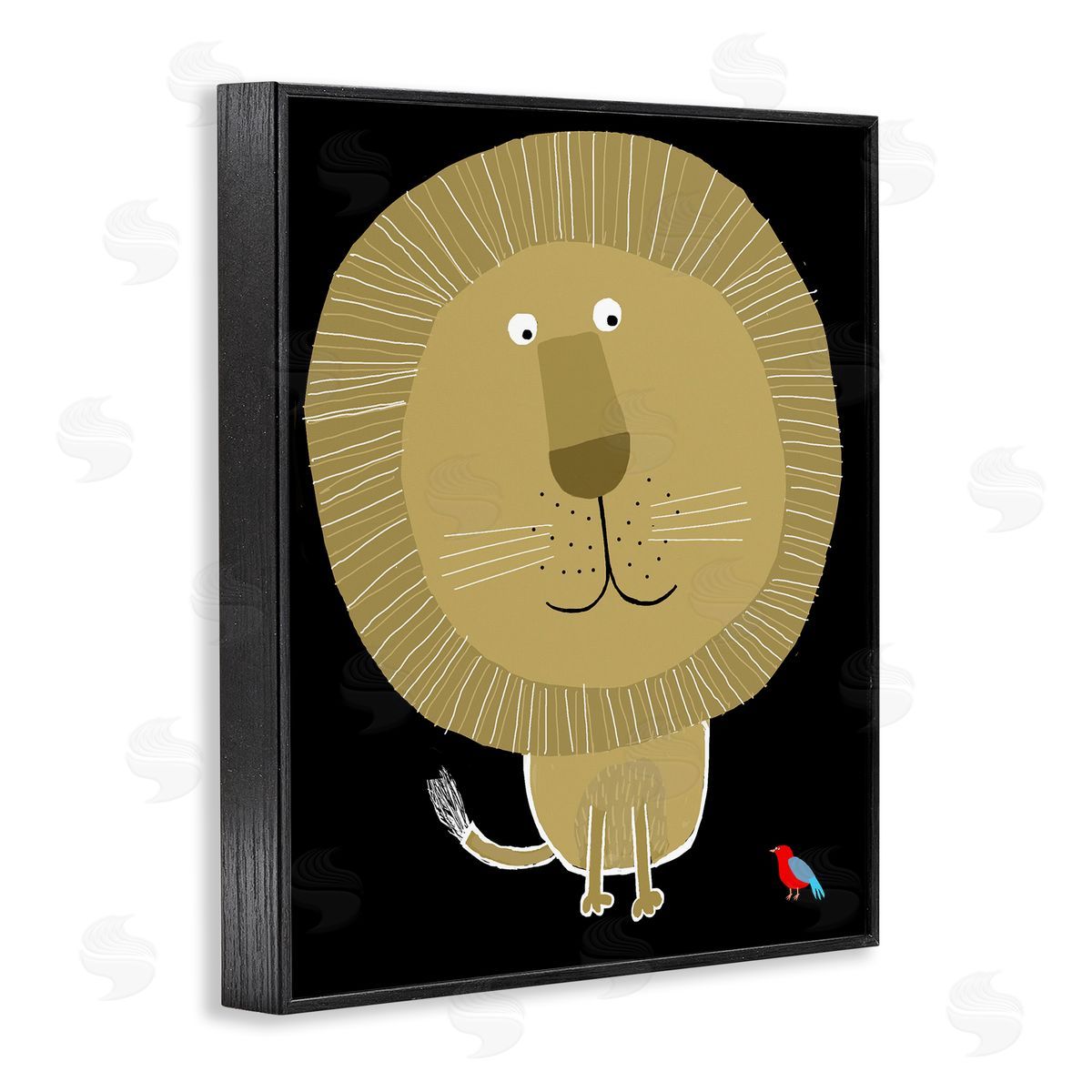 Lion and Bird Friends Black Frame Print Wall Art, Home Decor by Carla Daly