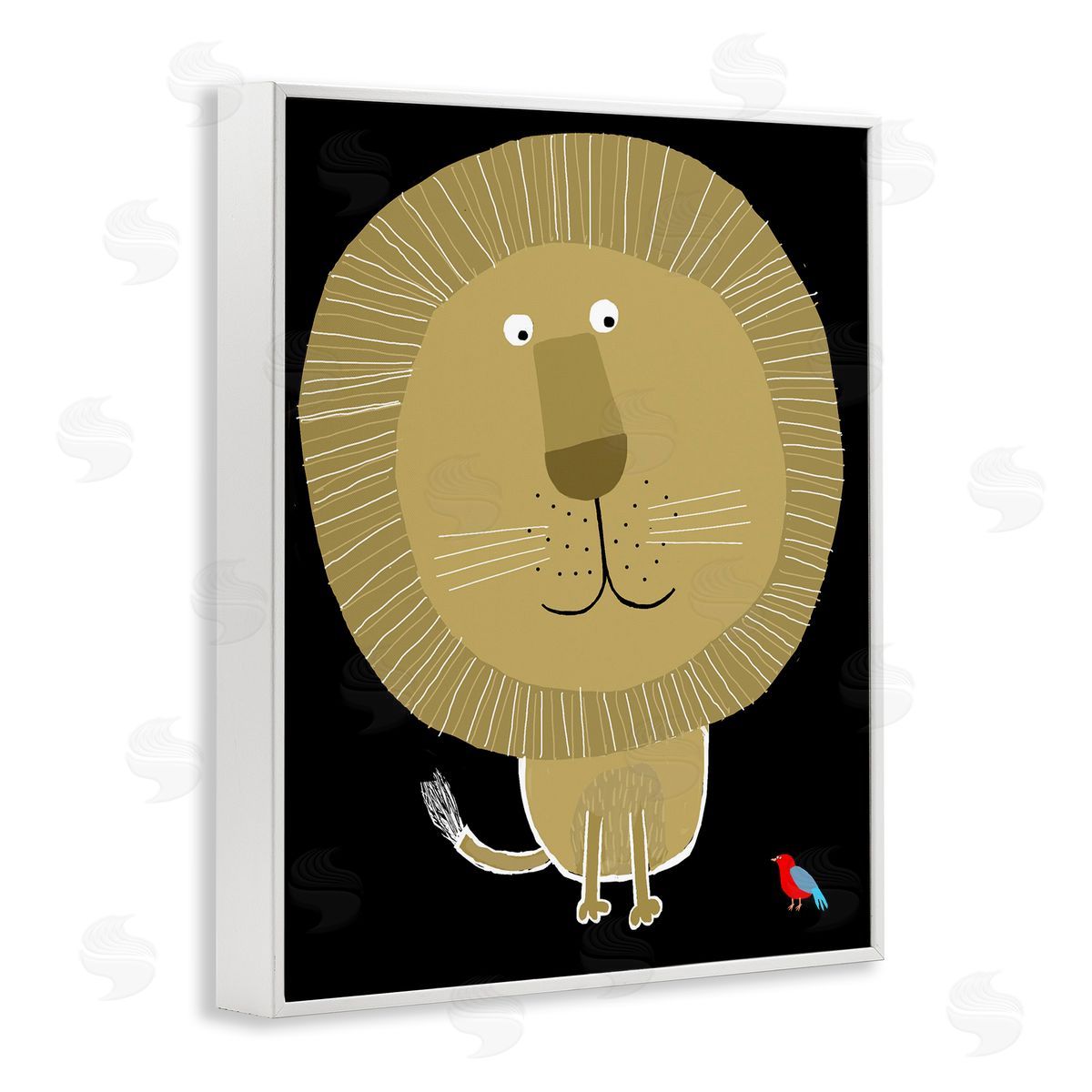 Lion and Bird Friends White Frame Print Wall Art, Home Decor by Carla Daly