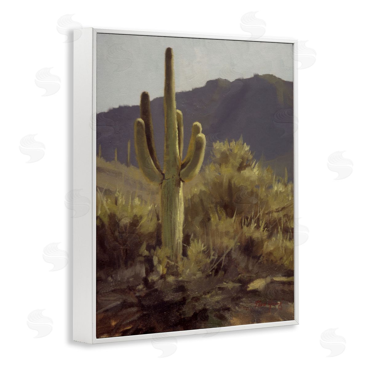Bold Cactus Mountain Overlook White Frame Print Wall Art, Home Decor by Paco Young