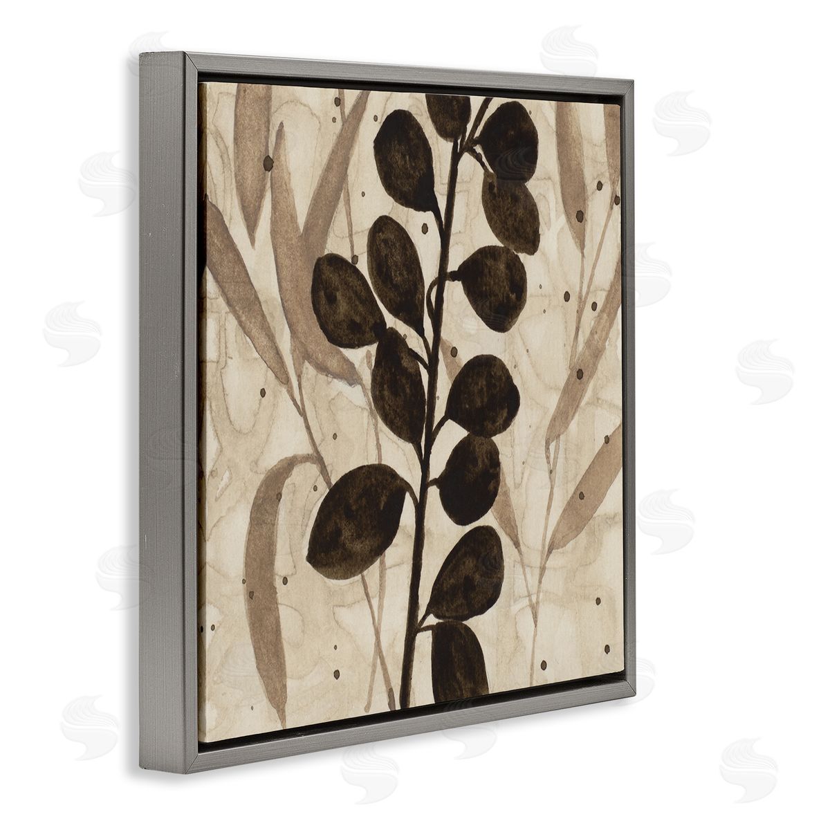Beige & Brown Natural Leaves Grey Floating Frame Canvas Wall Art, Home Decor by Krinlox