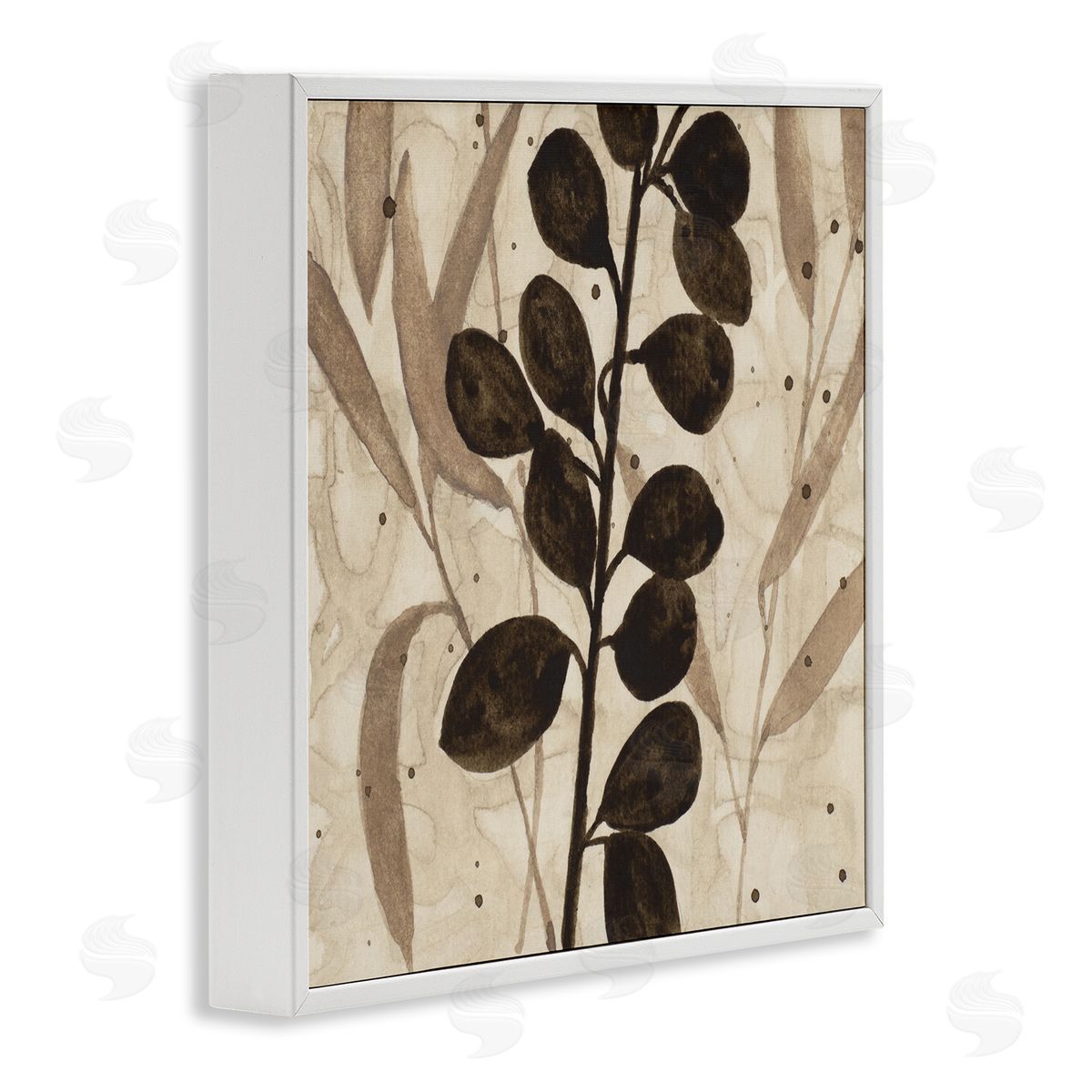 Beige & Brown Natural Leaves White Frame Print Wall Art, Home Decor by Krinlox