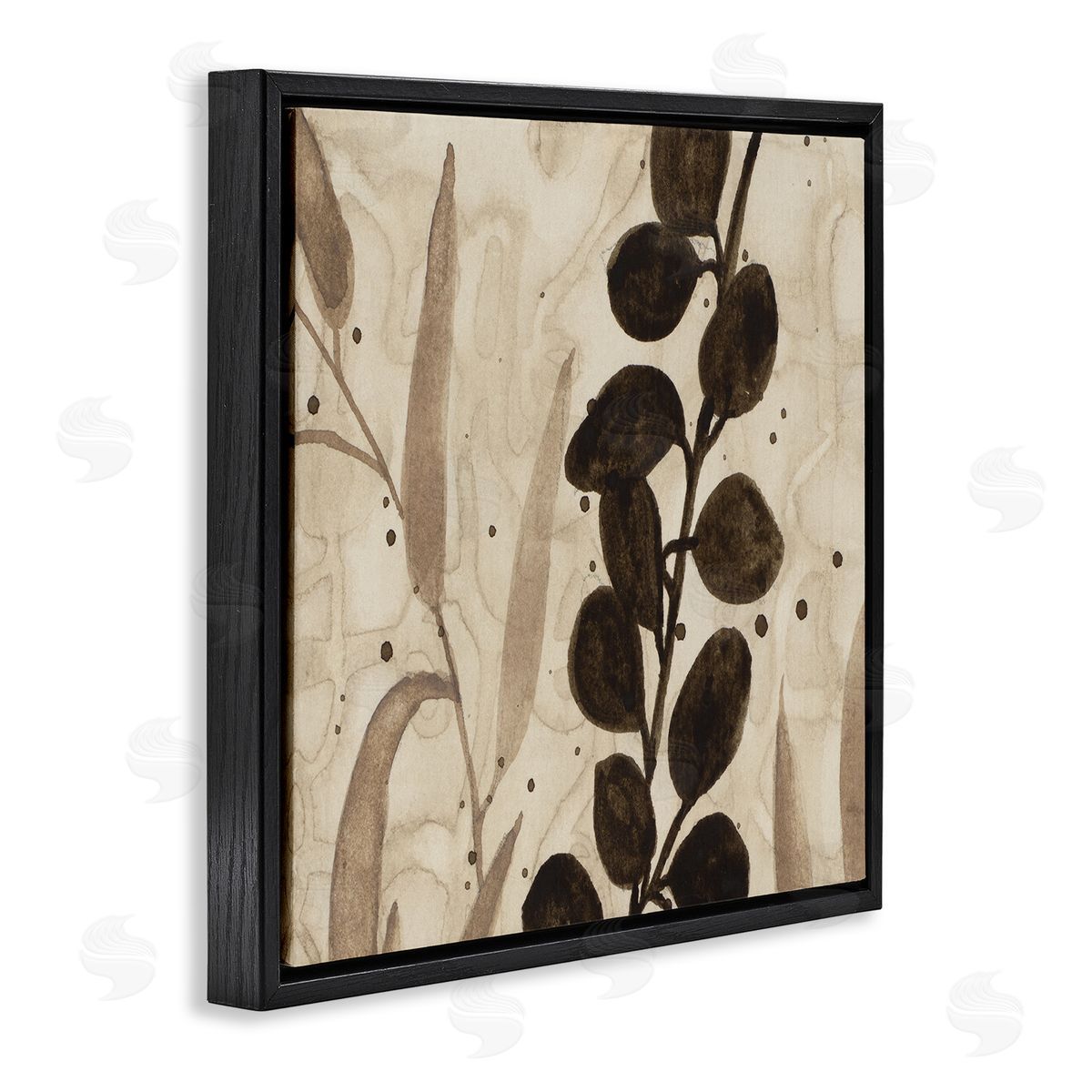 Asymmetrical Natural Leaves Black Floating Frame Canvas Wall Art, Home Decor by Krinlox