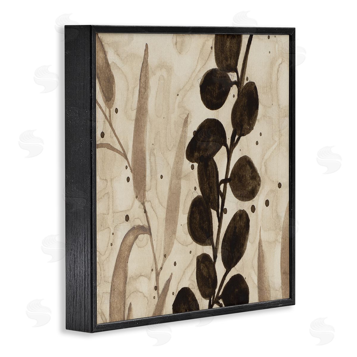 Asymmetrical Natural Leaves Black Frame Print Wall Art, Home Decor by Krinlox