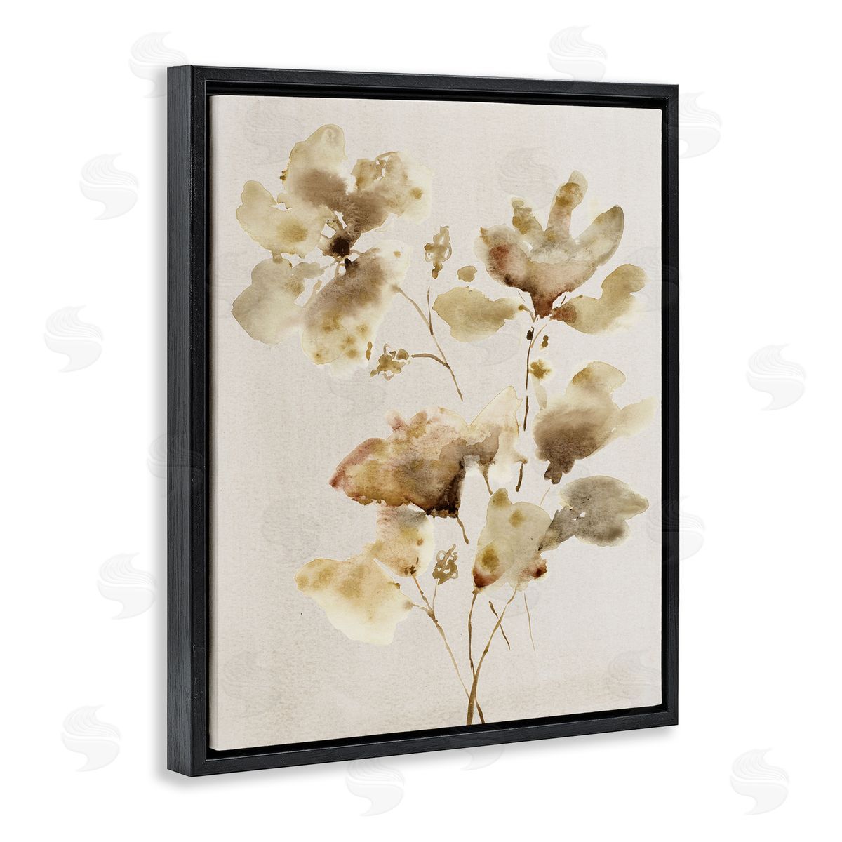 Neutral Dappled Flower Blossoms Black Floating Frame Canvas Wall Art, Home Decor by Krinlox
