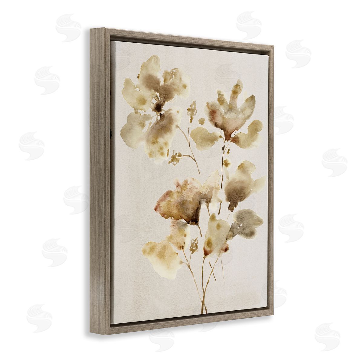 Neutral Dappled Flower Blossoms Brown Floating Frame Canvas Wall Art, Home Decor by Krinlox