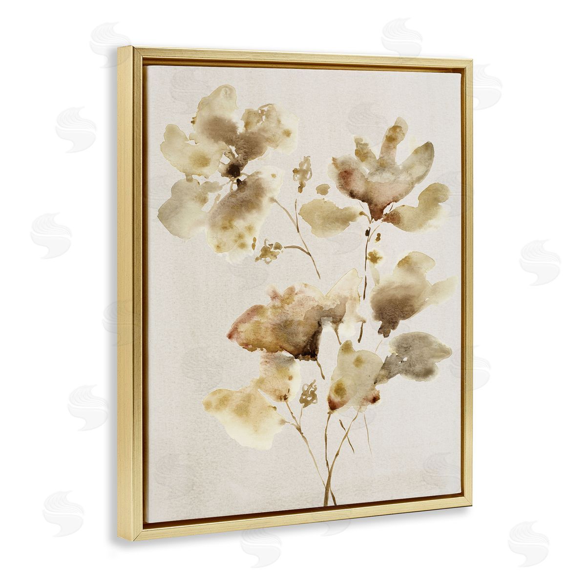 Neutral Dappled Flower Blossoms Gold Floating Frame Canvas Wall Art, Home Decor by Krinlox