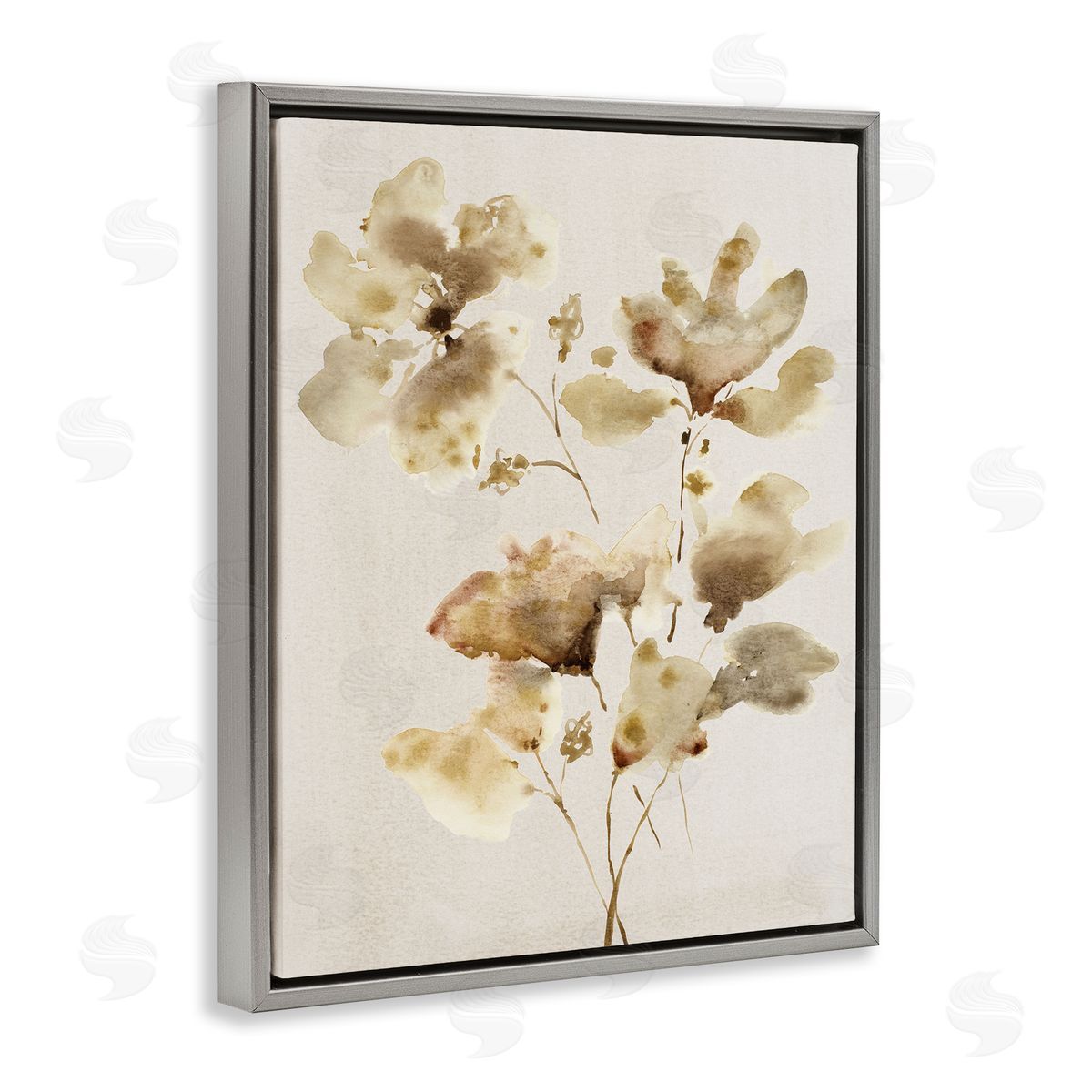 Neutral Dappled Flower Blossoms Grey Floating Frame Canvas Wall Art, Home Decor by Krinlox