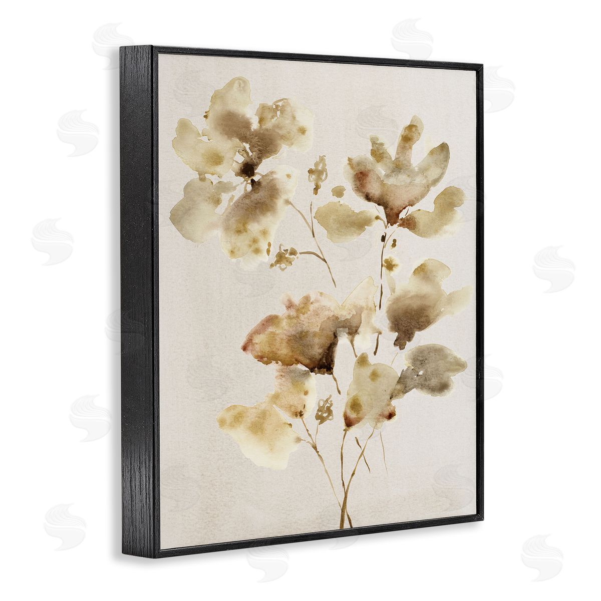 Neutral Dappled Flower Blossoms Black Frame Print Wall Art, Home Decor by Krinlox