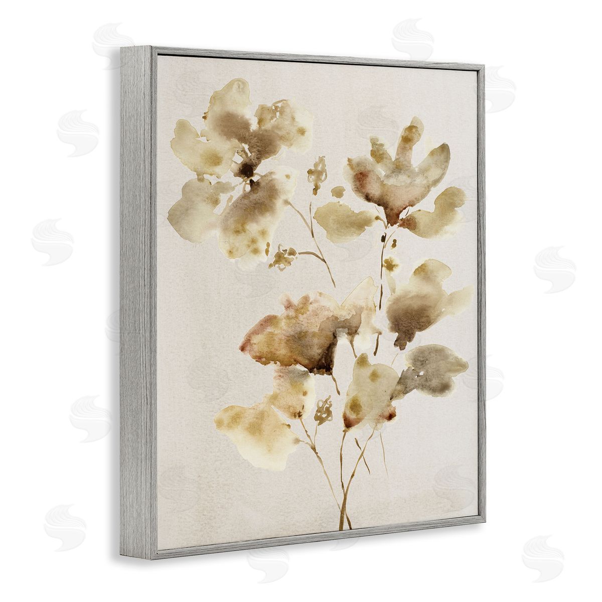 Neutral Dappled Flower Blossoms Grey Frame Print Wall Art, Home Decor by Krinlox