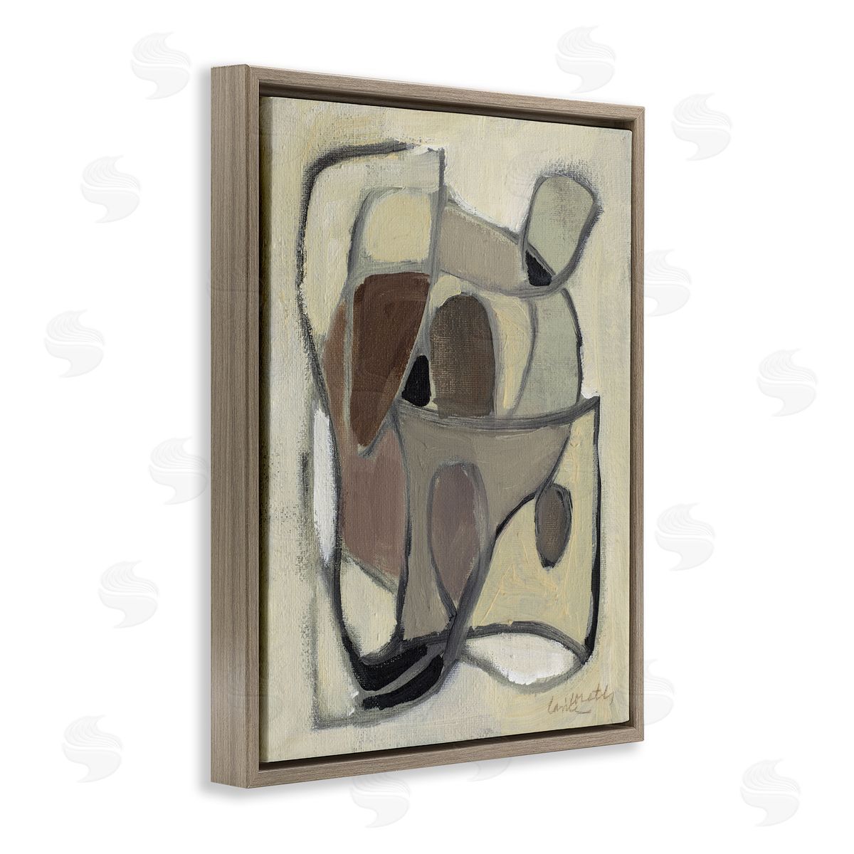 Rustic Curved Shapes Abstract Brown Floating Frame Canvas Wall Art, Home Decor by Lanie Loreth