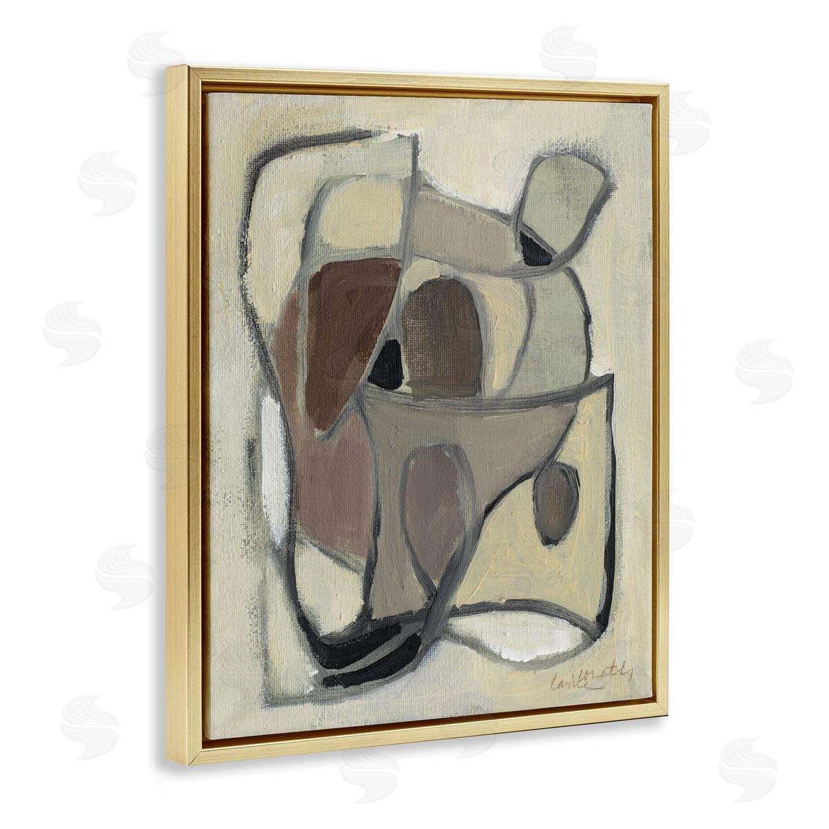 Rustic Curved Shapes Abstract Gold Floating Frame Canvas Wall Art, Home Decor by Lanie Loreth