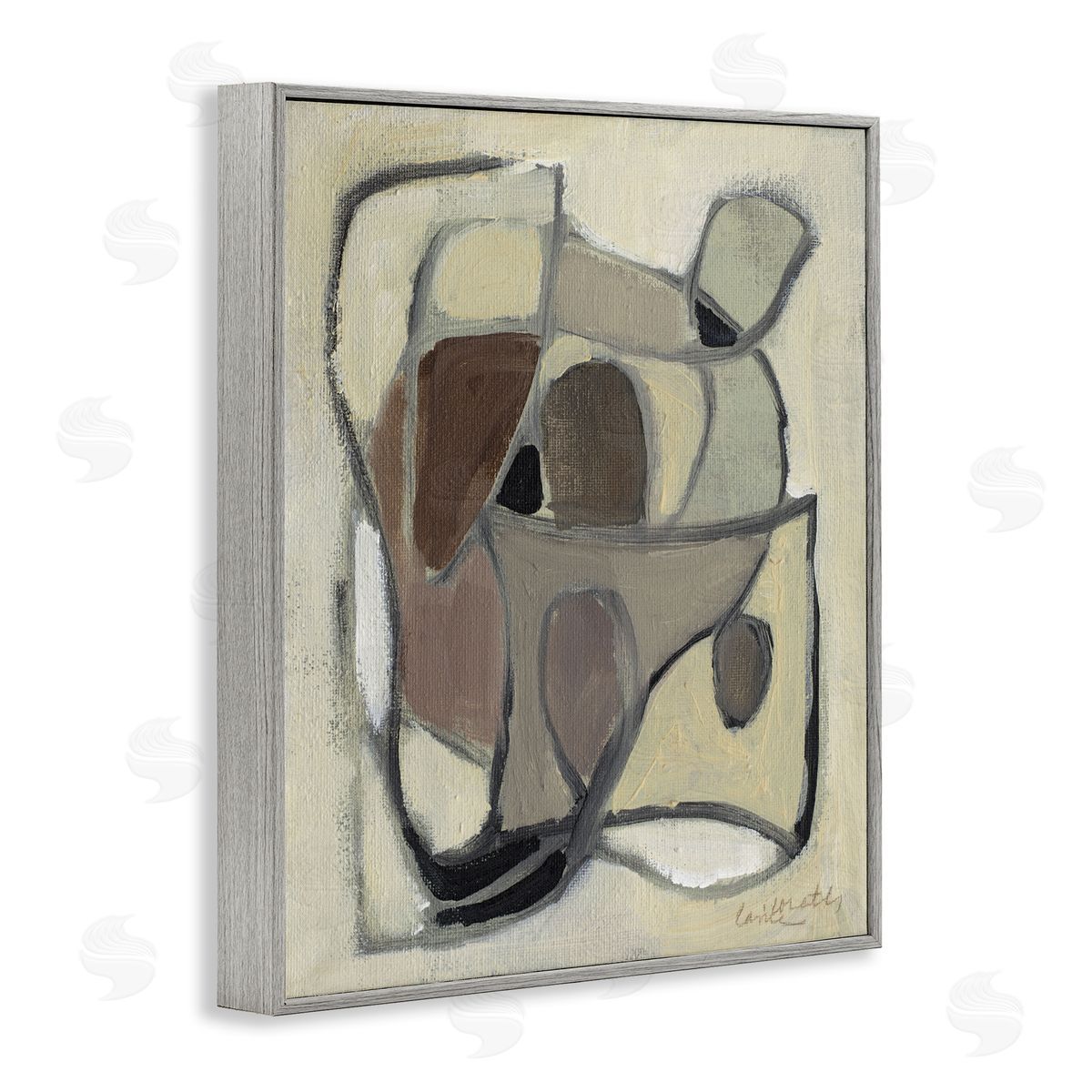 Rustic Curved Shapes Abstract Grey Frame Print Wall Art, Home Decor by Lanie Loreth