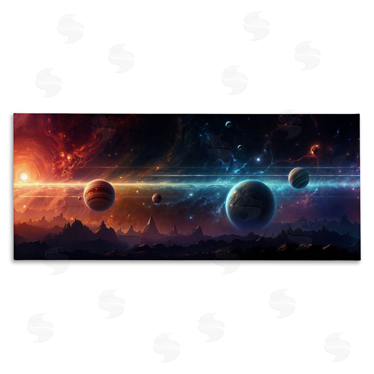 Surreal Planets over Crags Canvas Wall Art, Home Decor by Wumples