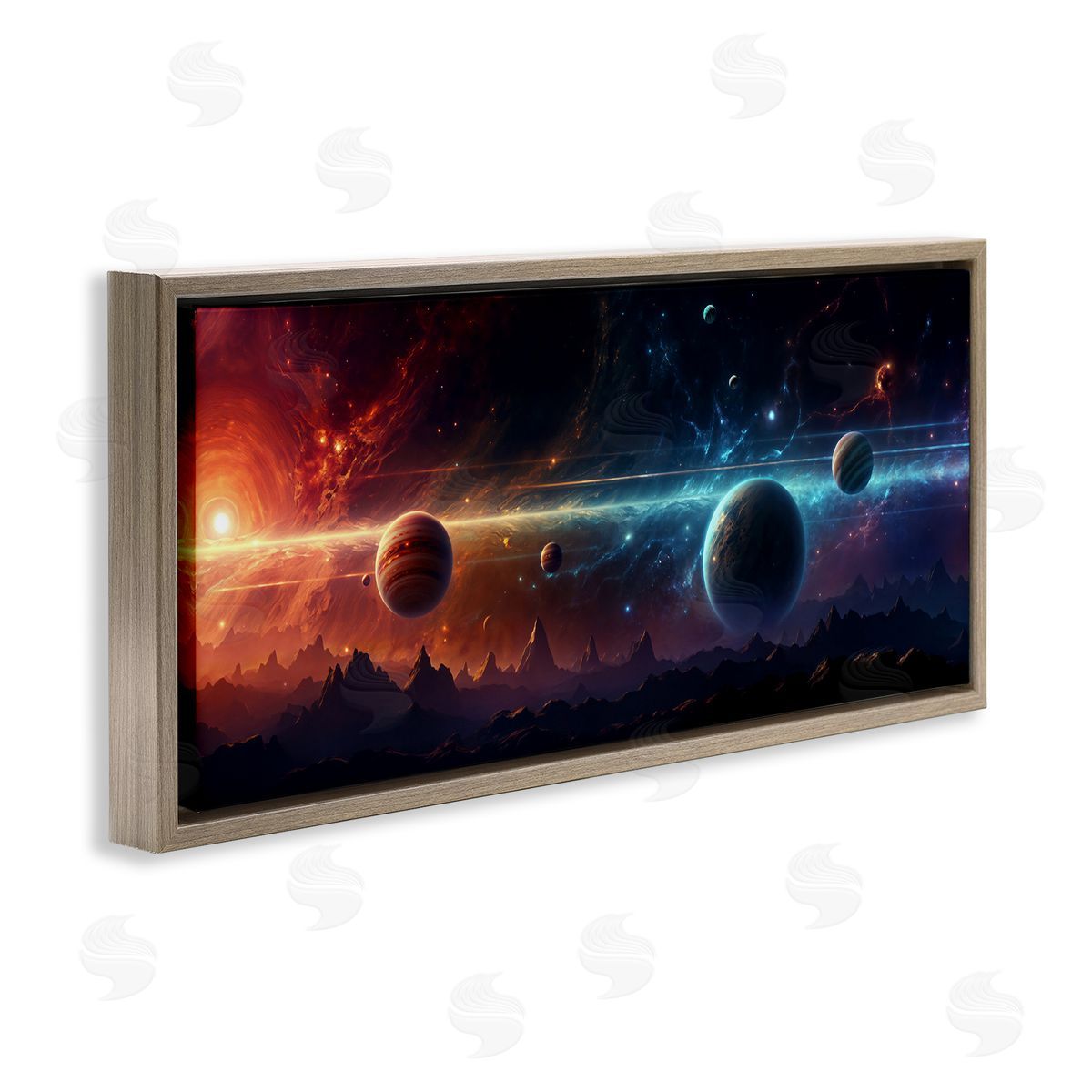 Surreal Planets over Crags Brown Floating Frame Canvas Wall Art, Home Decor by Wumples