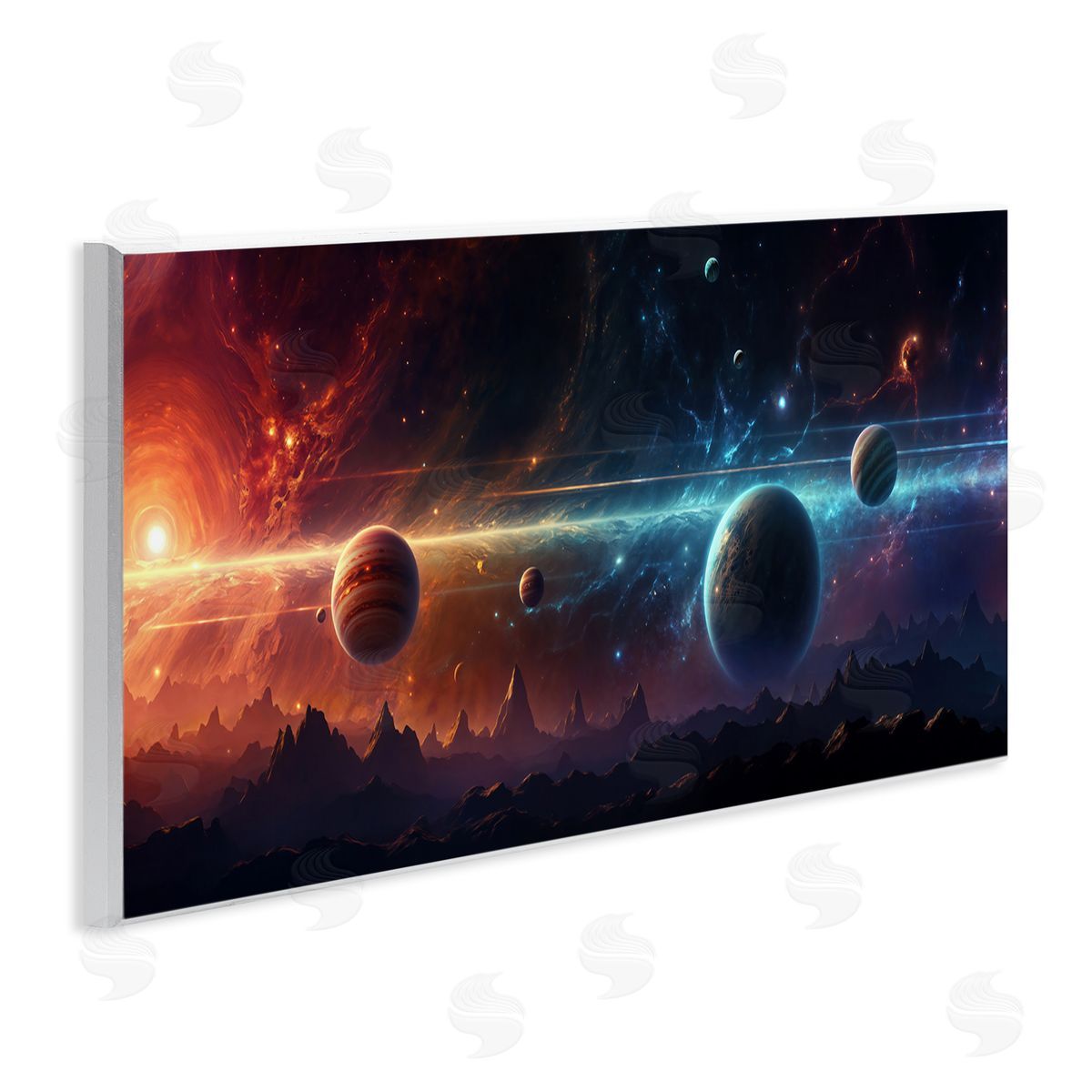 Surreal Planets over Crags Wood Plaque Wall Art, Home Decor by Wumples