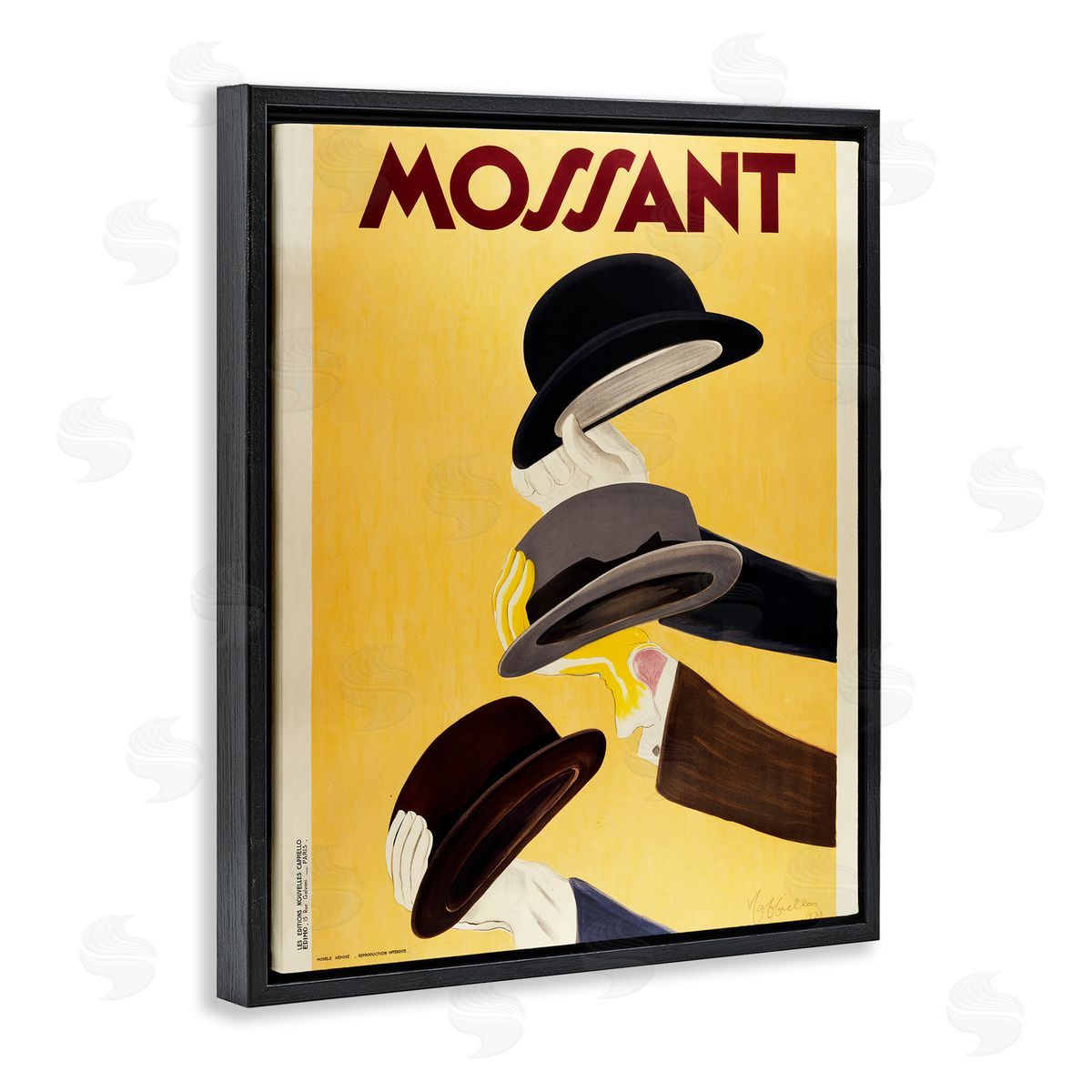 Vintage Top Hat Advertisement Black Floating Frame Canvas Wall Art, Home Decor by Marcus Jules