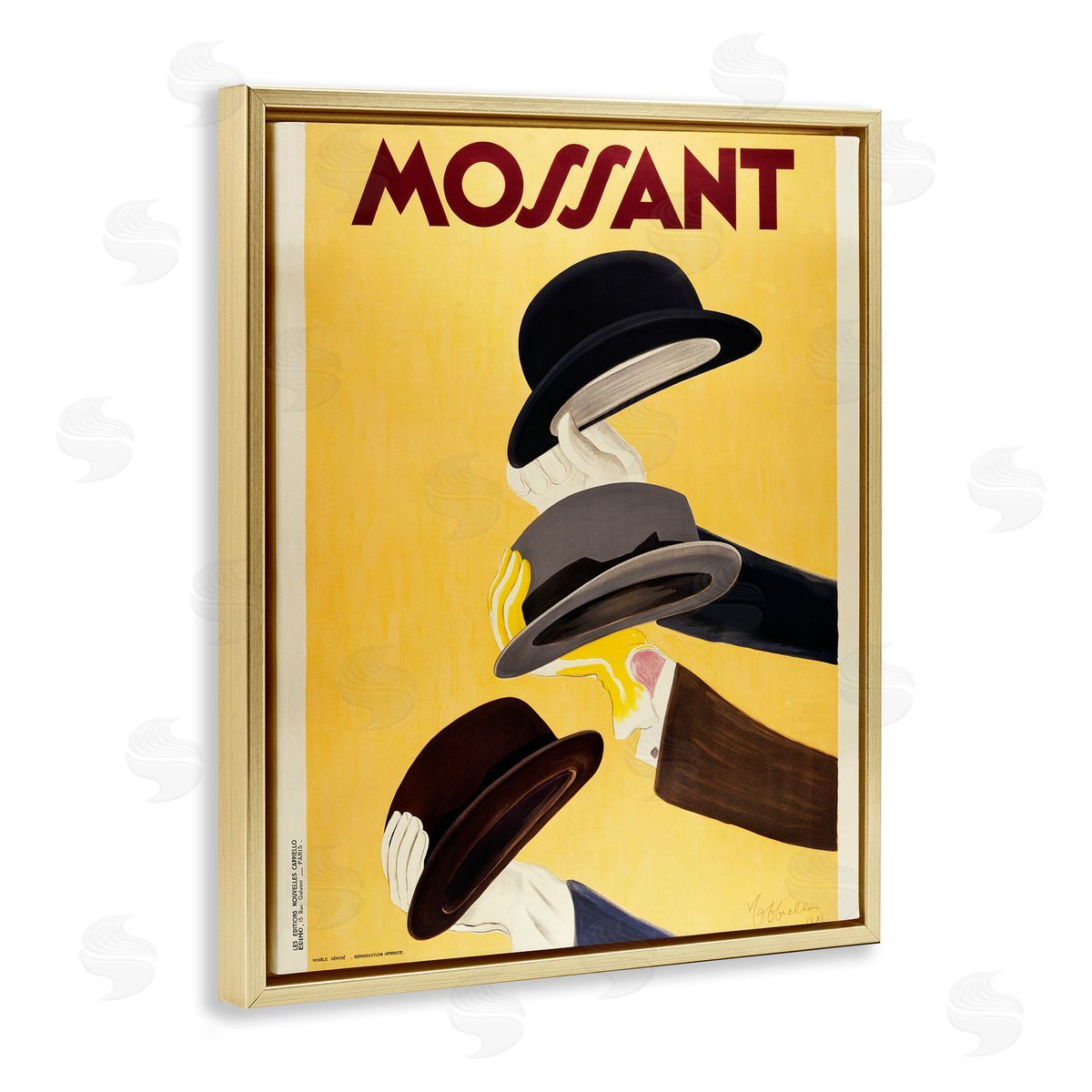 Vintage Top Hat Advertisement Gold Floating Frame Canvas Wall Art, Home Decor by Marcus Jules