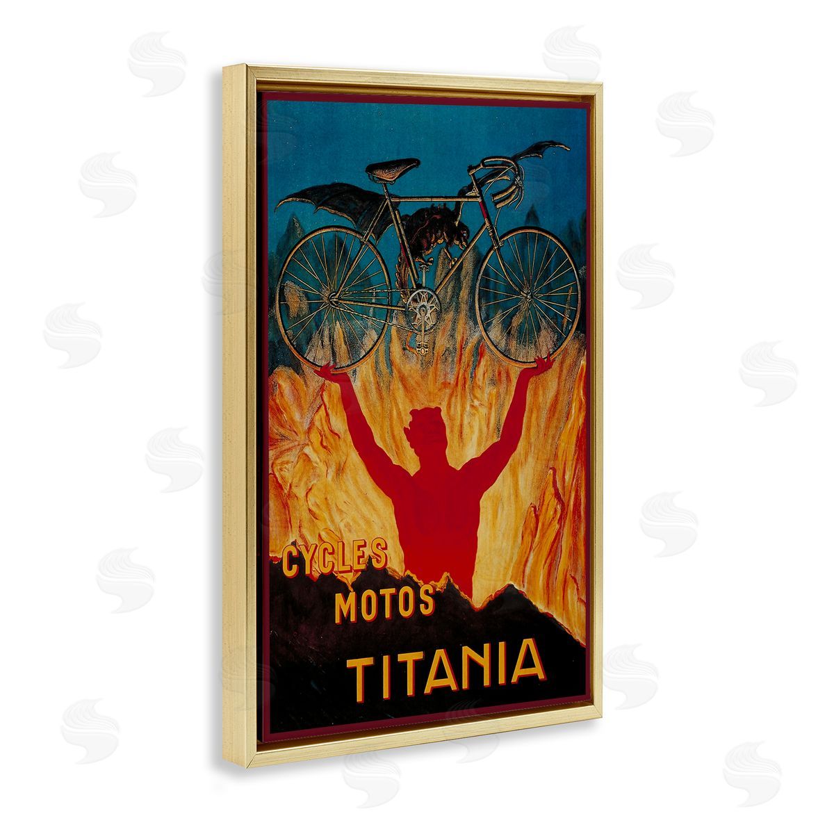 Vintage Dragon & Bicycle Gold Floating Frame Canvas Wall Art, Home Decor by Marcus Jules