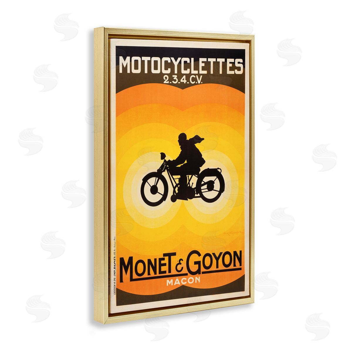 Vintage Motorcycle Advertisement Gold Floating Frame Canvas Wall Art, Home Decor by Marcus Jules
