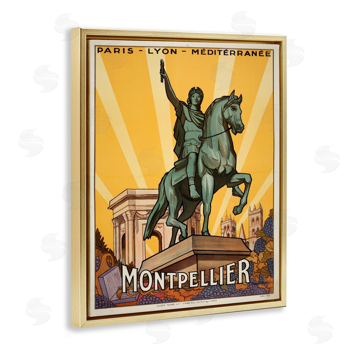 Montpellier Vintage Advertisement Gold Floating Frame Canvas Wall Art, Home Decor by Marcus Jules
