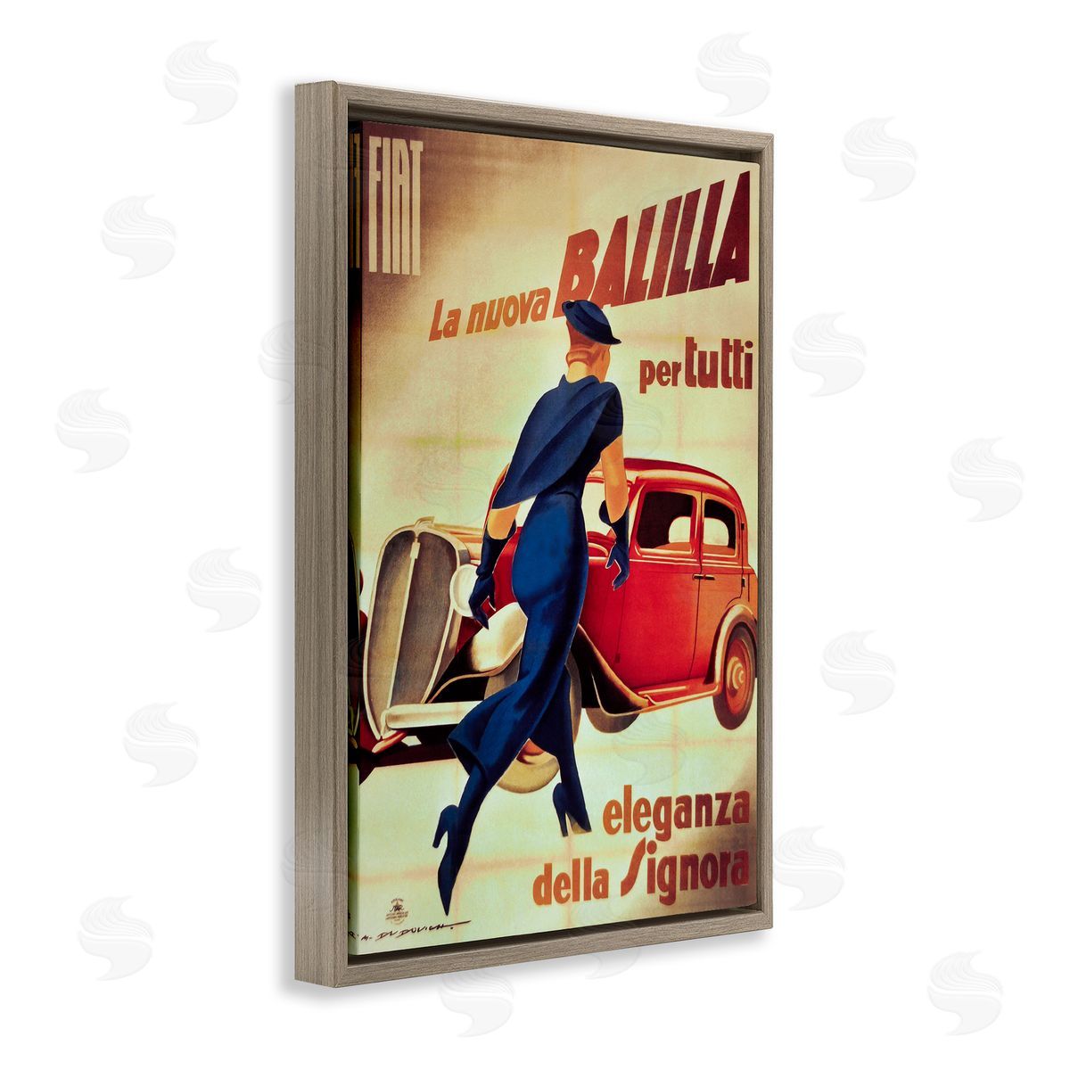 Antique Vehicle & Woman Advertisement Brown Floating Frame Canvas Wall Art, Home Decor by Marcus Jules