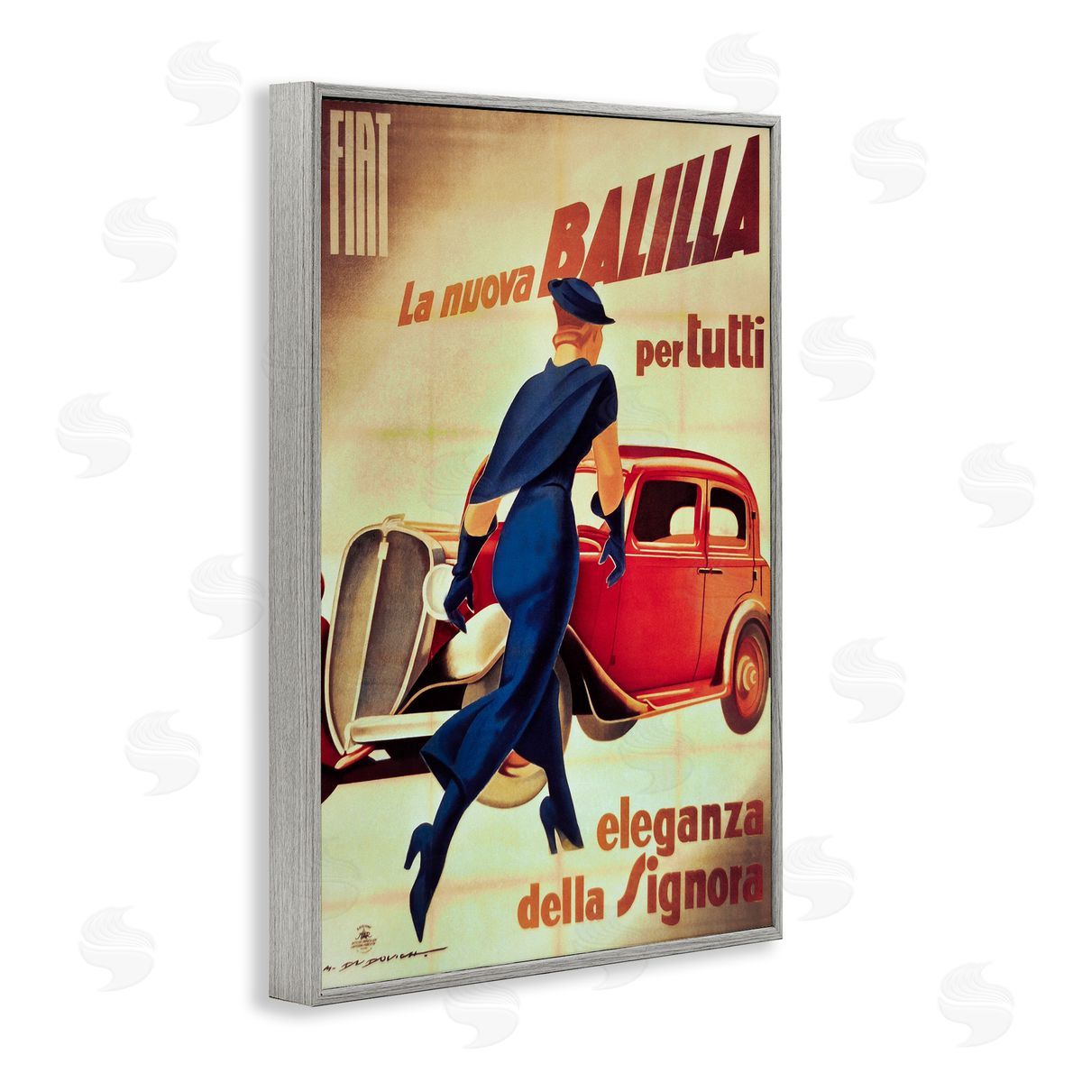 Antique Vehicle & Woman Advertisement Grey Frame Print Wall Art, Home Decor by Marcus Jules