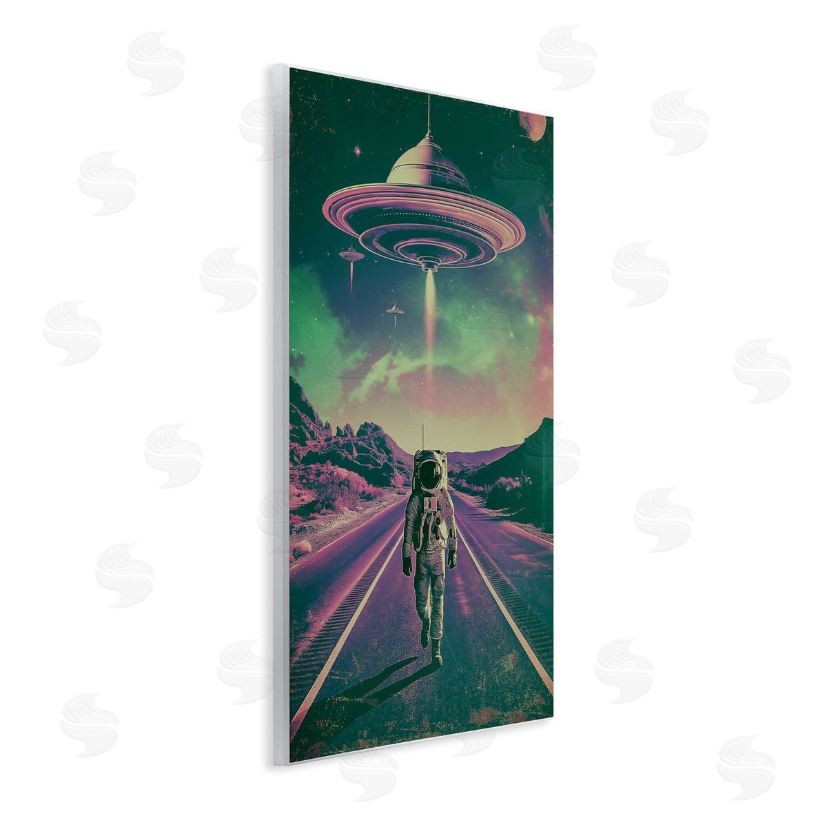 Astronaut with Overhead UFO Wood Plaque Wall Art, Home Decor by Wumples