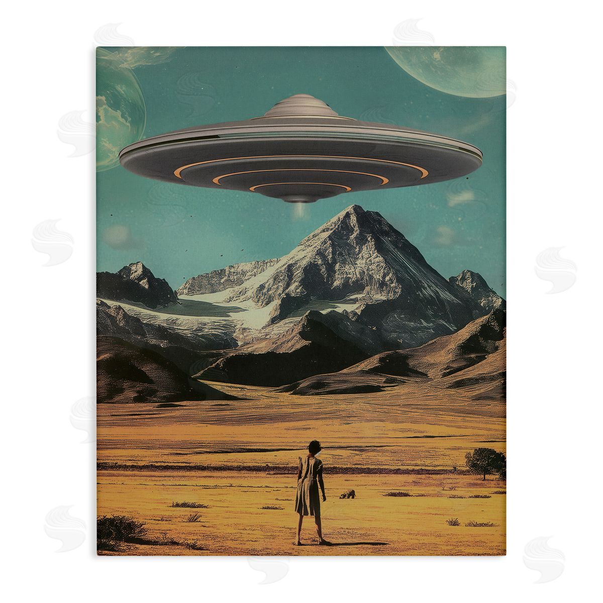 Woman with Overhead UFO Canvas Wall Art, Home Decor by Wumples
