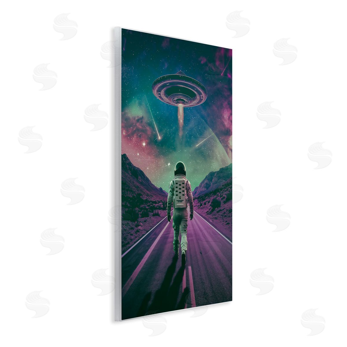 Alien Spaceship over Astronaut Wood Plaque Wall Art, Home Decor by Wumples
