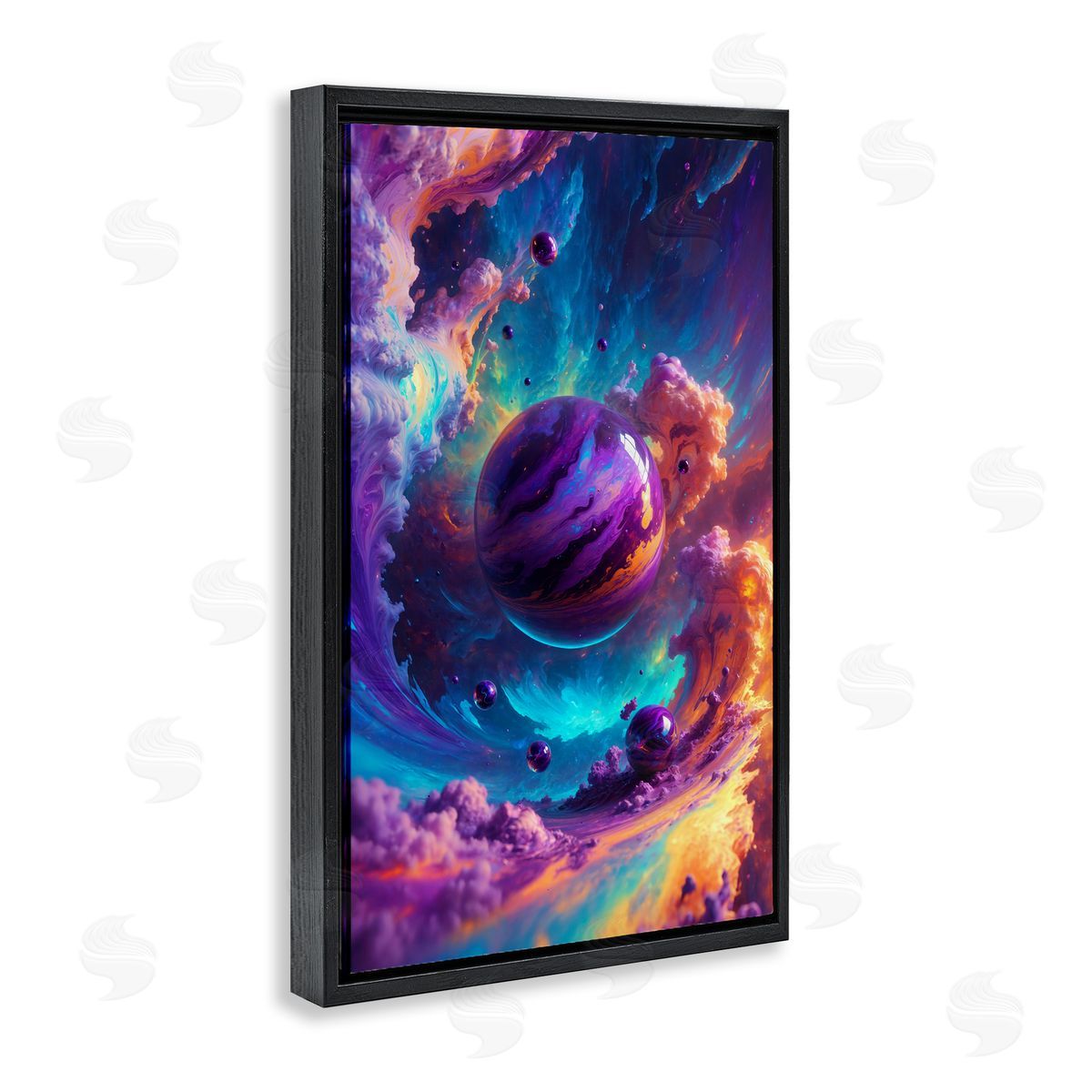 Surreal Planets with Chromatic Clouds Black Floating Frame Canvas Wall Art, Home Decor by Wumples