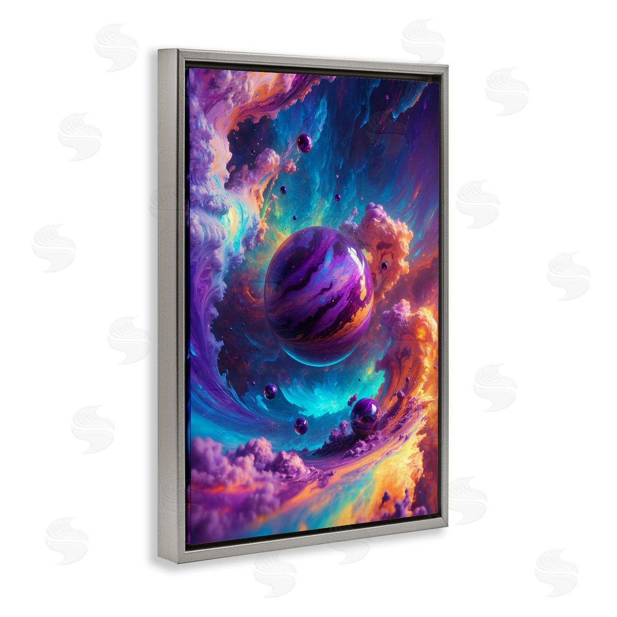 Surreal Planets with Chromatic Clouds Grey Floating Frame Canvas Wall Art, Home Decor by Wumples