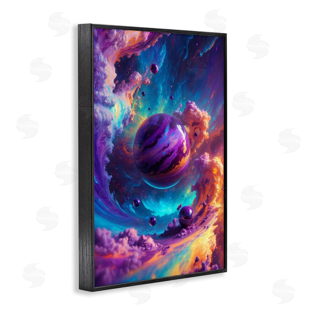 Surreal Planets with Chromatic Clouds Black Frame Print Wall Art, Home Decor by Wumples