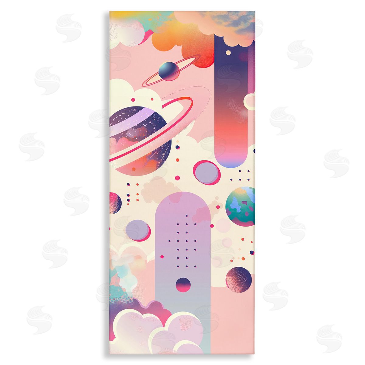 Surreal Geometric Planets Scene Canvas Wall Art, Home Decor by Wumples