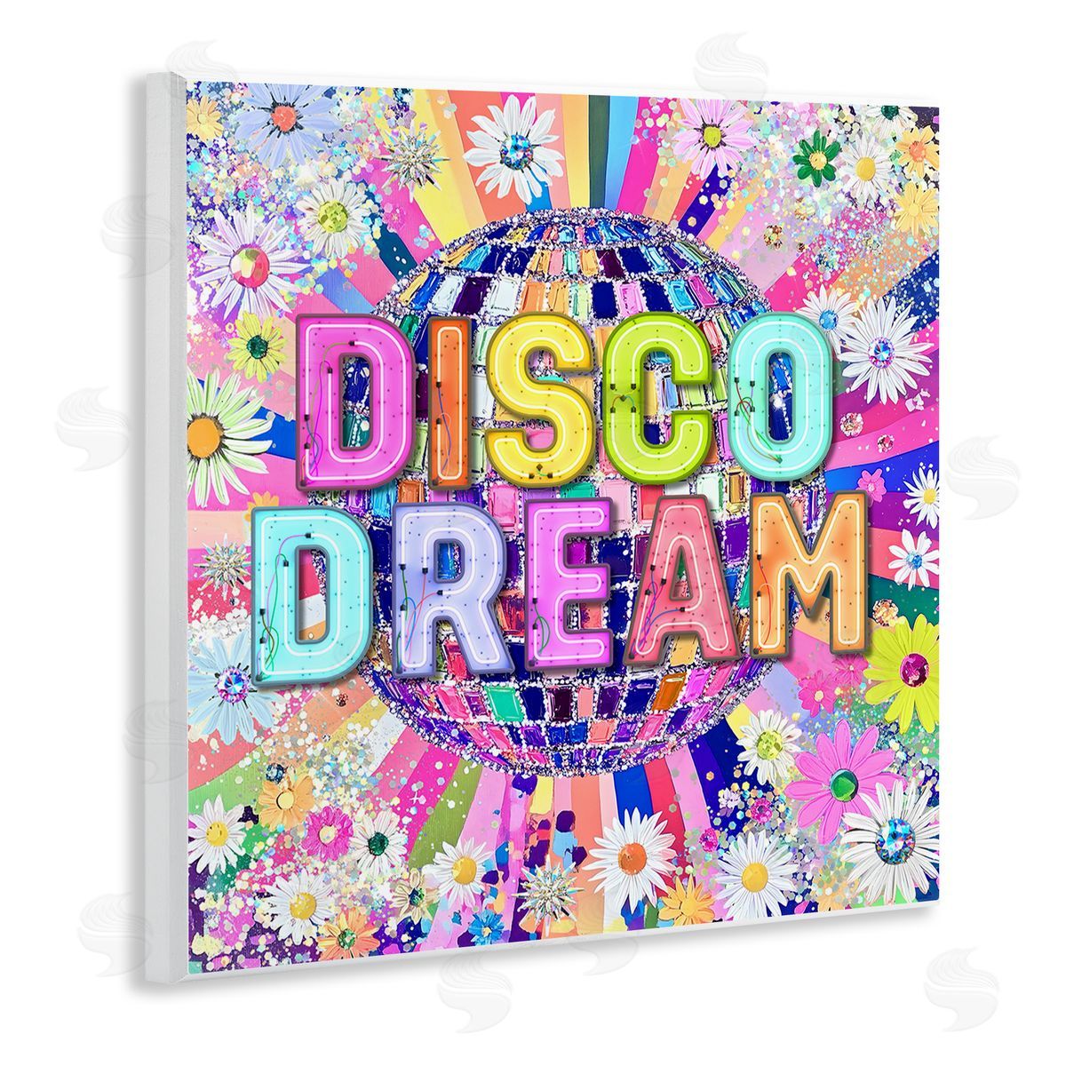 Vivid Disco Dream with Daisies Wood Plaque Wall Art, Home Decor by Jess Stempel